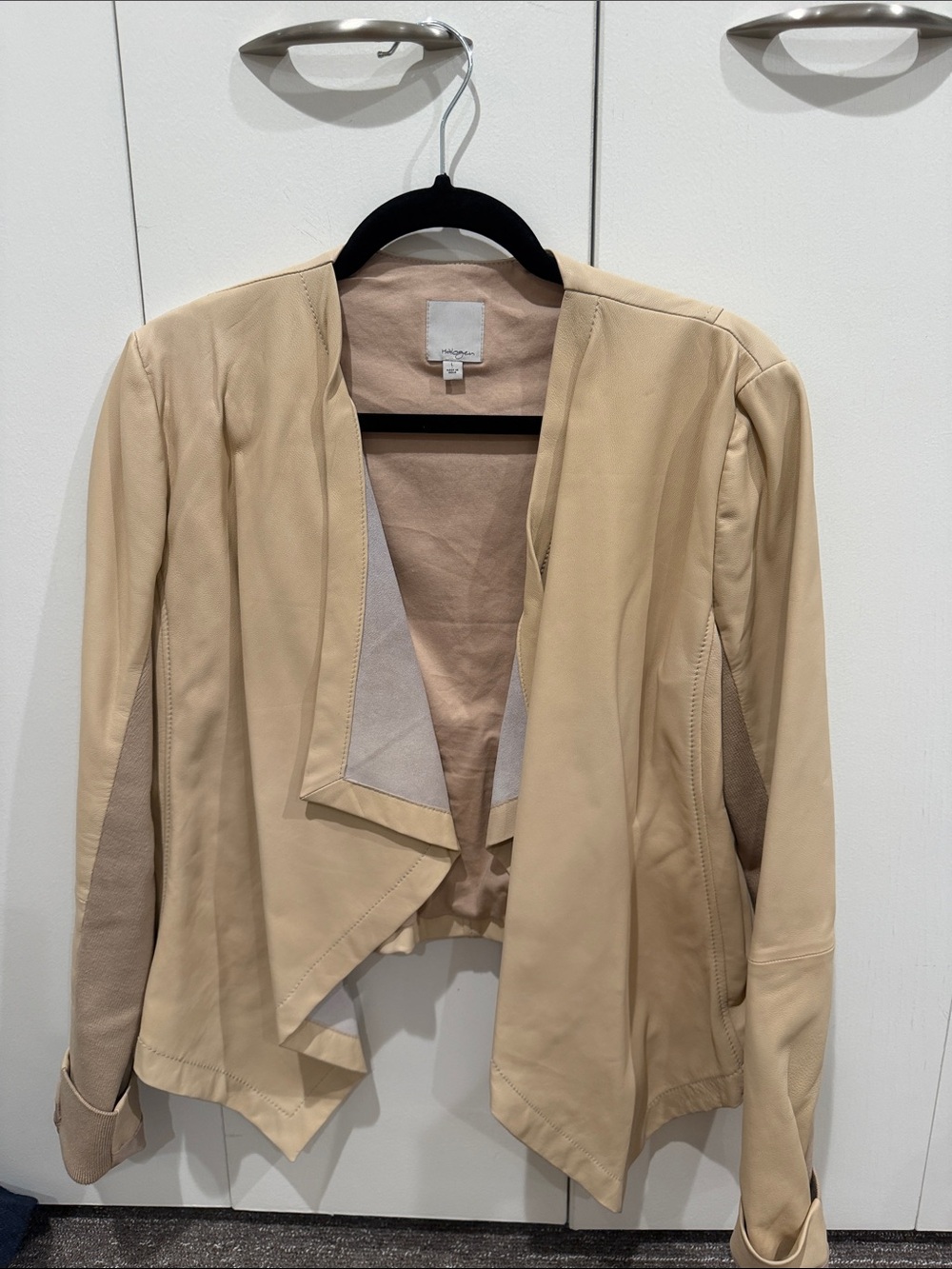 Halogen Beige Leather Open-Front Blazer